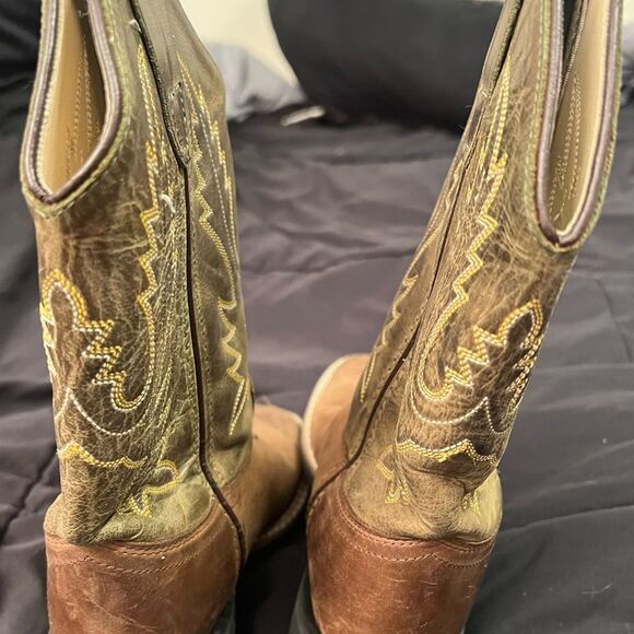 Old West Tan and Brown Kids Cowboy Boots - Picture 3 of 7